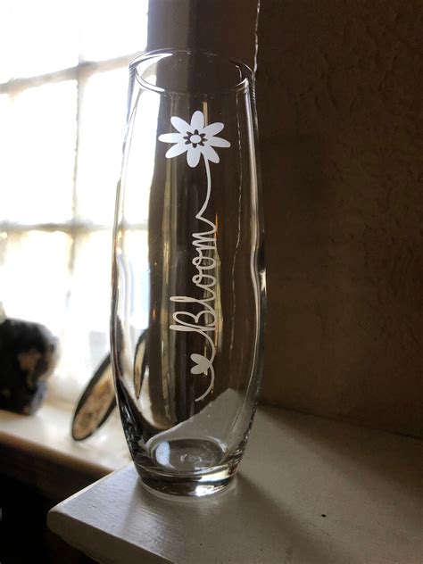 Custom Etched Glass Flower Vase Home Spring Decor Small Bud Vase Birthday Housewarming