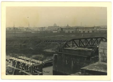 ORIG FOTO GESPRENGTE Brücke bei Elektrizitätswerk POSEN Poznan Polen