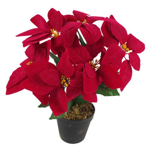 Artificial Christmas Xmas Red Poinsettia 40cm Potted Houseplant Leaf Artificial Plants