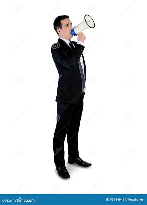 Business Man With Loudspeaker Stock Image Image Of White