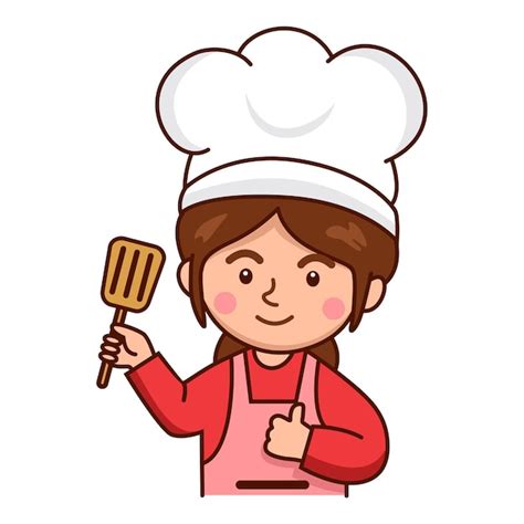 Premium Vector Cute Chef Female Holding Turner Illustration