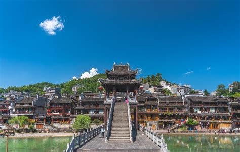 Stone Bridge Over Tuo Jiang River In Feng Huang Editorial Photography