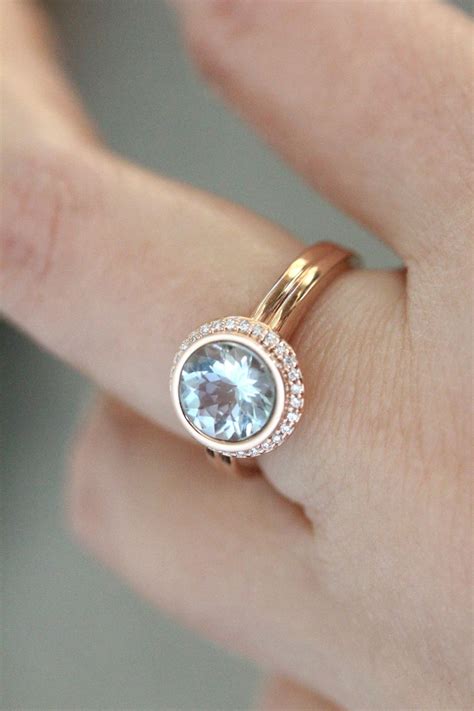 Aquamarine 14K Rose Gold Ring Aquamarine and Diamond Ring - Etsy