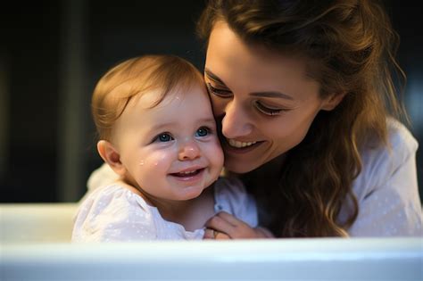 Premium AI Image Mother And Her Baby Taking A Bath Together