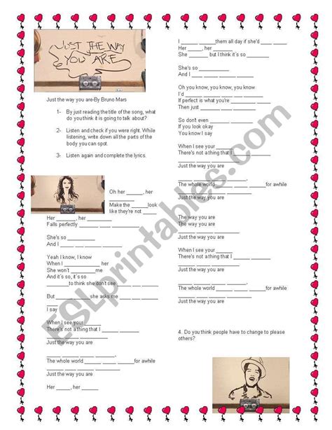 Just The Way You Are ESL Worksheet By Teacherlucre