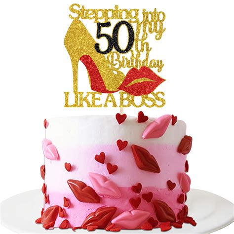 Buy Innoru Gold Red Glitter Stepping Into 50 Cake Topper 50th