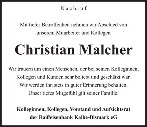 Traueranzeigen Von Christian Malcher Abschied Nehmen De