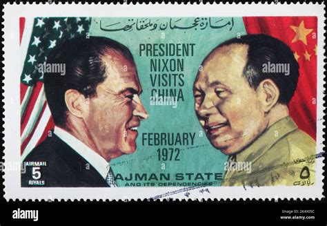 Richard Nixons Visit In China Of 1972 Celebrated On Postage Stamp Stock