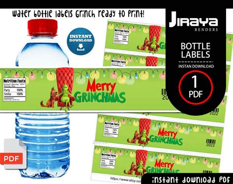 Grinch Water Bottle Labels Grinchmas Water Bottle Labels the - Etsy