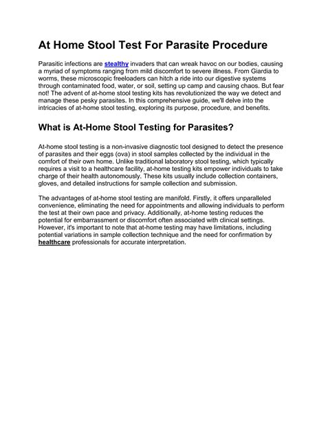 At Home Stool Test For Parasite Proceduredocx Free Download