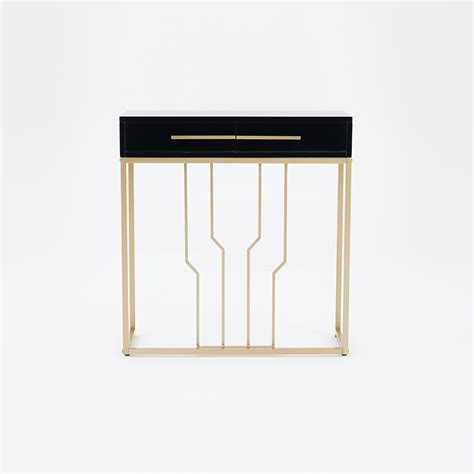 Narrow Console Table with Drawers Wood Top in Black - Entryway ...