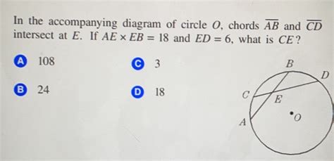 Solved In The Accompanying Diagram Of Circle O Chords Overline Ab And