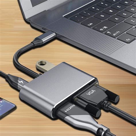 Cáp chuyển USB Type c ra 4 cổng HDMI VGA USB và cổng sạc hỗ trợ chế