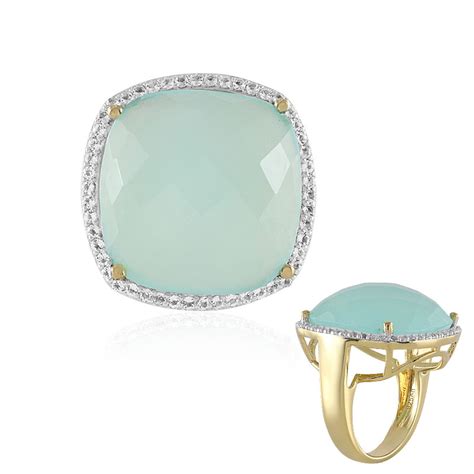 Brasilianischer Aqua Chalcedon Ring Aus Vergoldetem Silber Ct