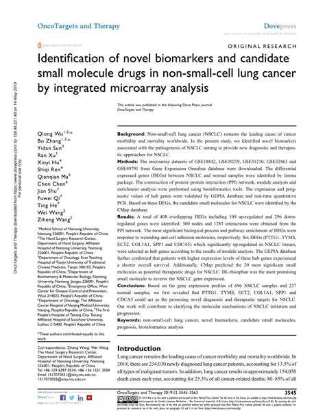 (PDF) Identification of novel biomarkers and candidate small molecule drugs in non-small-cell ...