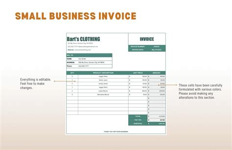 Small Business Invoice in Excel, Google Sheets - Download | Template.net