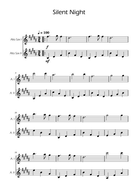 Silent Night Alto Sax Duet Arr Ygor Nunes Sheet Music Franz