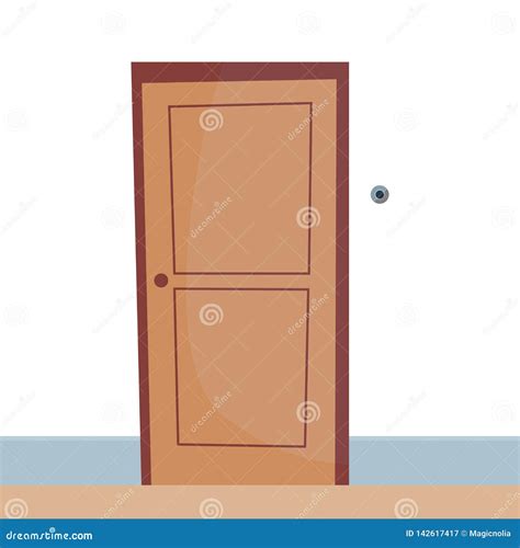 Closed Door with Doorbell. Front Side Stock Vector - Illustration of ...