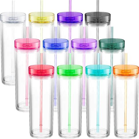 Pcs Acrylic Skinny Tumblers Oz Acrylic Tumblers With Lids And