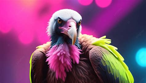 Vulture Bird In Ultrabright Neon Color Background Vulture Neon