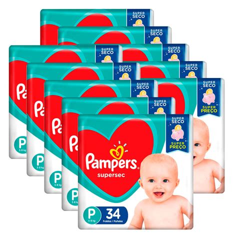 Kit 10 Fraldas Pampers Supersec Pacotão Econômico P 340 Tiras Lojas Rede