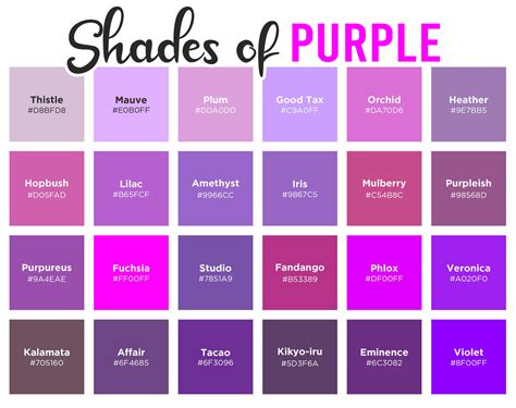 175 Shades Of Purple Color Names Hex Rgb Cmyk Codes