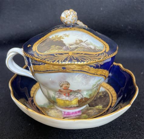 Meissen Marcolini Period Gilded Cobalt Blue Porcelain Cup Saucer And