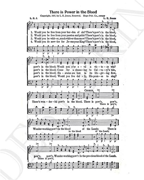 There Is Power In The Blood Hymn Lyrics Hymnal Sheet Sheet Music Home