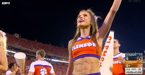 Camera Catches Hot Clemson Cheerleader With Unreal 6 Pack During Game Vs Auburn