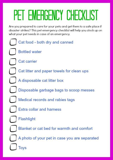 Printable Pet Emergency Checklist FoodShelterLove