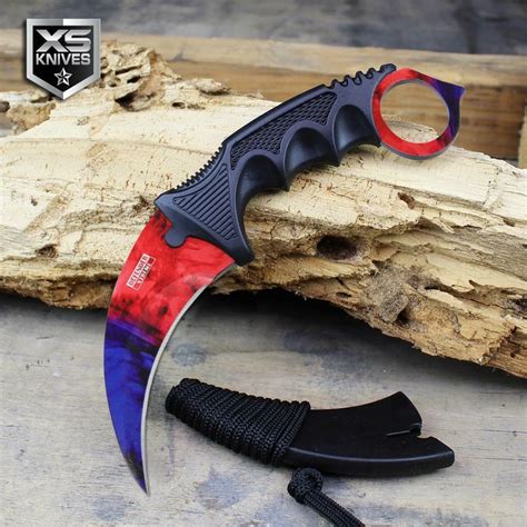 Tactical Marble Fade Ice Fire Hunting Karambit Fixed Blade Neck Knife