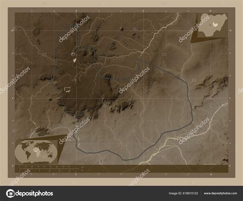 Plateau State Nigeria Elevation Map Colored Sepia Tones Lakes Rivers ...