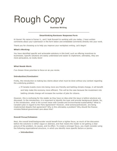 ECON 1100 Policy Brief Rough Copy Business Writing Smarthinking