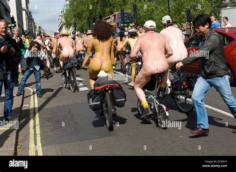 A Thousand Naked Or Near Naked Cyclists Ride Through Central London In