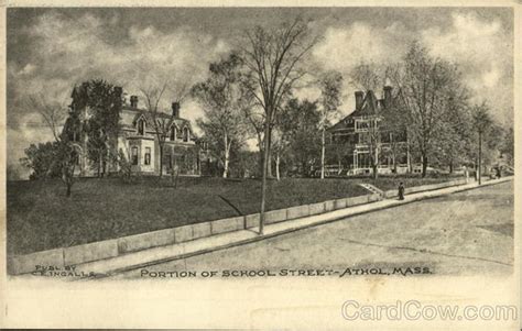 Portion of School Street Athol, MA Postcard