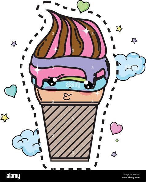 Cute Ice Cream Kawaii Character Stock Vector Image Art Alamy