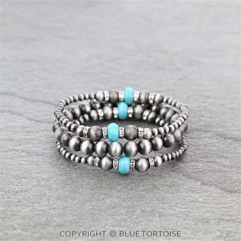 Western Pearl And Bead Stackable Bracelet Bluetortoisewholesale