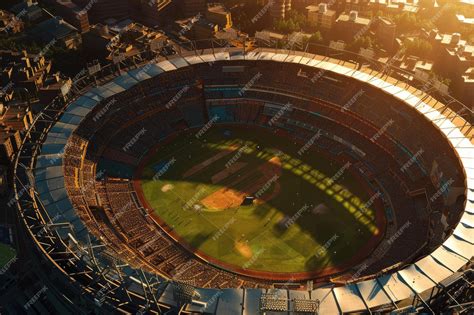 Cricket Stadium Day View With Sunlight Drone Perspective Premium Ai