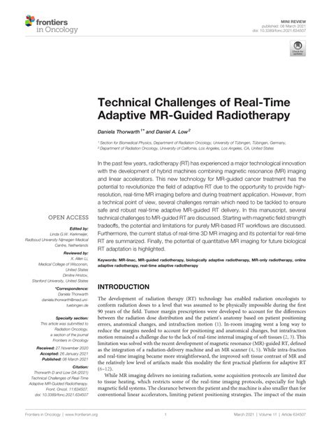 PDF Technical Challenges Of Real Time Adaptive MR Guided Radiotherapy