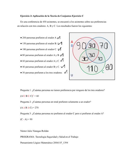 Ejercicio Literal C Aplicaci N Teor A De Conjuntos Ejercicio