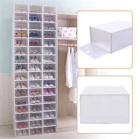 20 PCS Shoe Storage Boxes,Clear Plastic Clamshell Shoebox Stackable Shoe Organizer Foldable ...