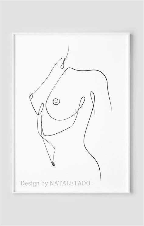 Nude Woman Art Line Drawing Print Naked Figure Printable Etsy