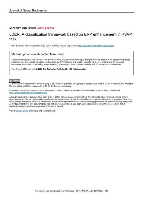 Pdf Lder A Classification Framework Based On Erp Enhancement In Rsvp