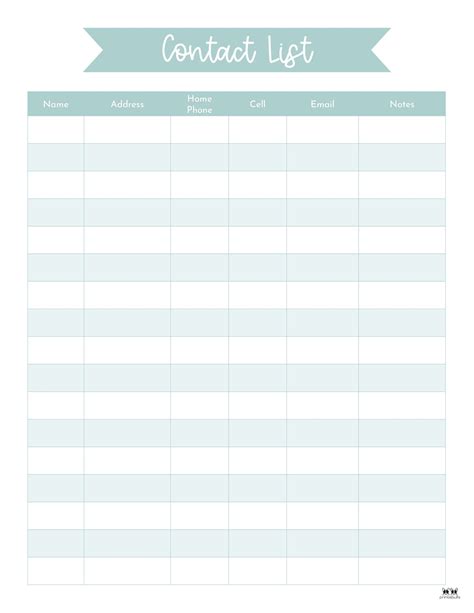 Contact List Templates 20 FREE Printables Printabulls