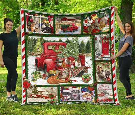 Cat Red Truck Christmas Premium Quilt Home Decor Quilt Dreamrooma