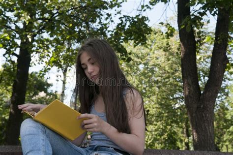 Livro De Leitura Bonito Do Adolescente Que Senta Se No Banco No Parque