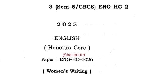 BA 5th Semester English Honours Core Paper HC 2 Womens Writing Guwahati