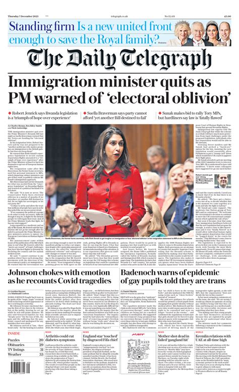 Daily Telegraph Front Page 7th Of December 2023 Tomorrow S Papers Today