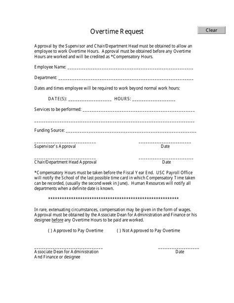 Printable Overtime Request Form Printable Forms Free Online