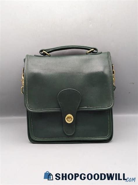 Authentic Vintage Coach Green Leather Station Bag Crossbody